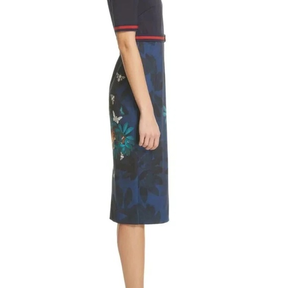 Ted Baker London Navy Floral Midi Dress Size 3 - Picture 2 of 6